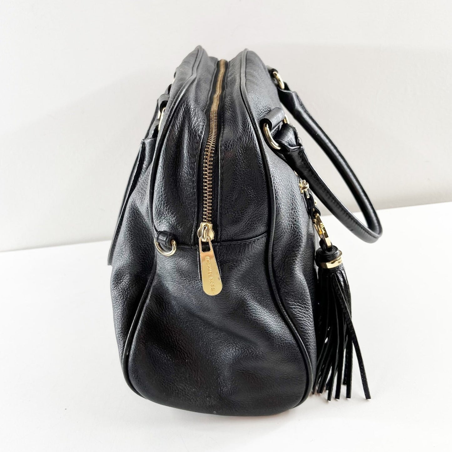 Michael Kors Knox Tassel Satchel Leather Purse Bag Black