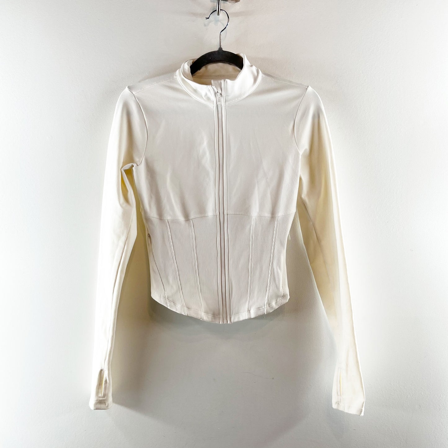 Alo Airbrush Corset Full Zip Up Long Sleeve Jacket Ivory Small