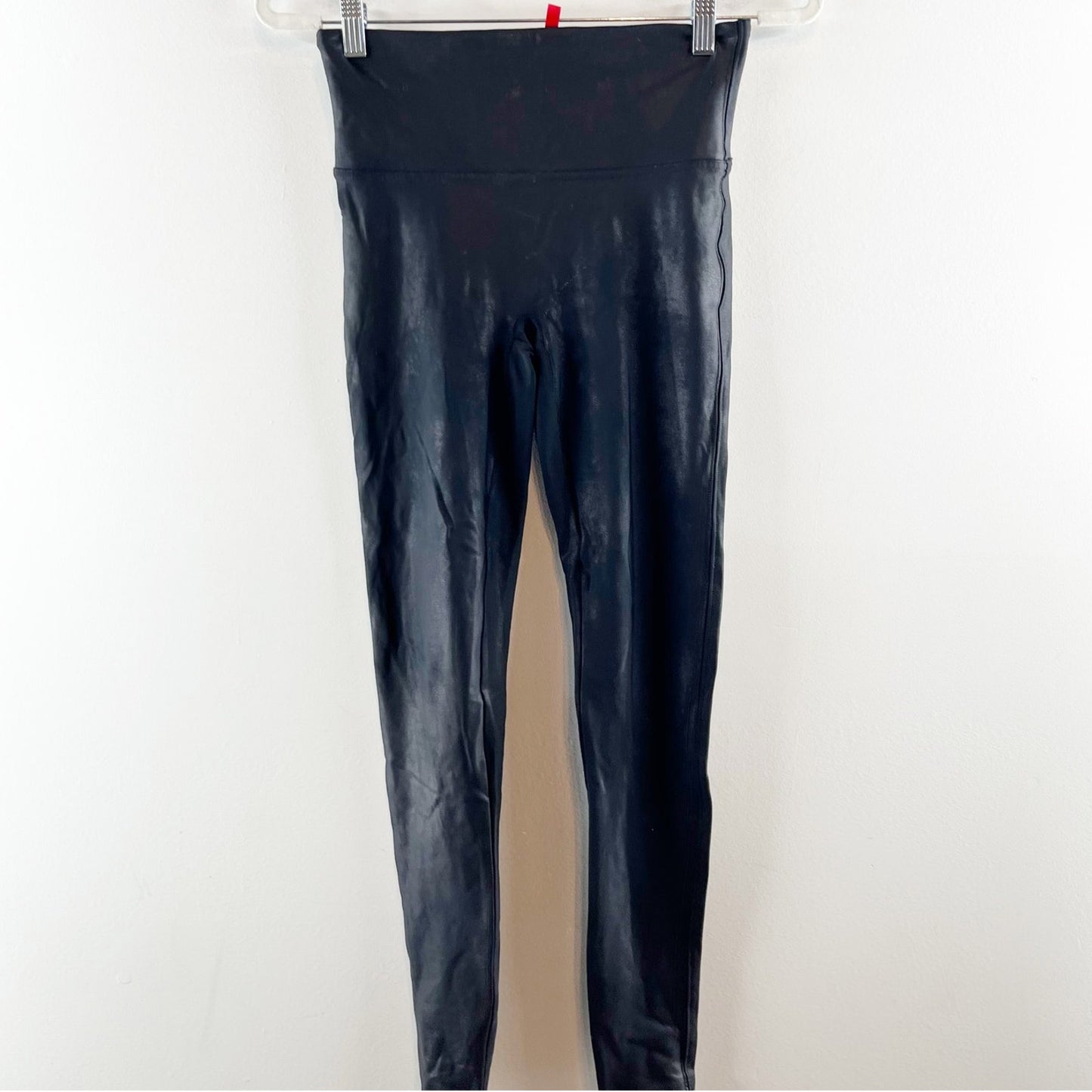 Spanx High Rise Compression Faux Leather Leggings Black Large Petite
