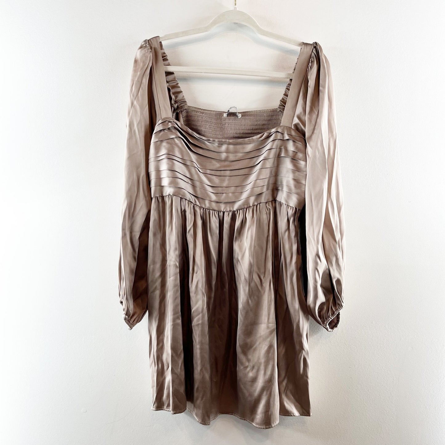 Abercrombie Emerson Long Balloon Puff Sleeve Satin Mini Babydoll Dress Gold XL P