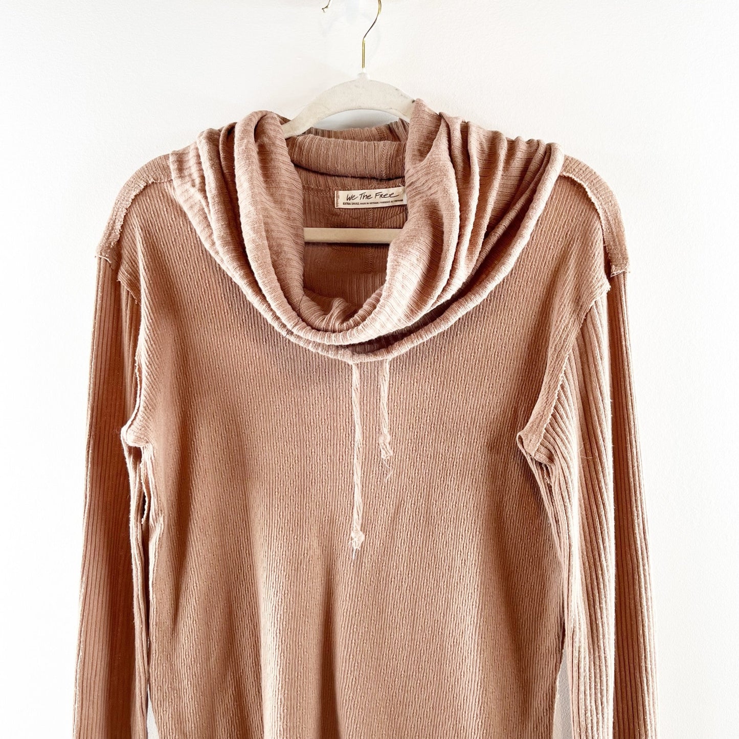 Free People Care FP Hot Peppers Textured Long Sleeve Cowl Neck Hoodie Tan XS