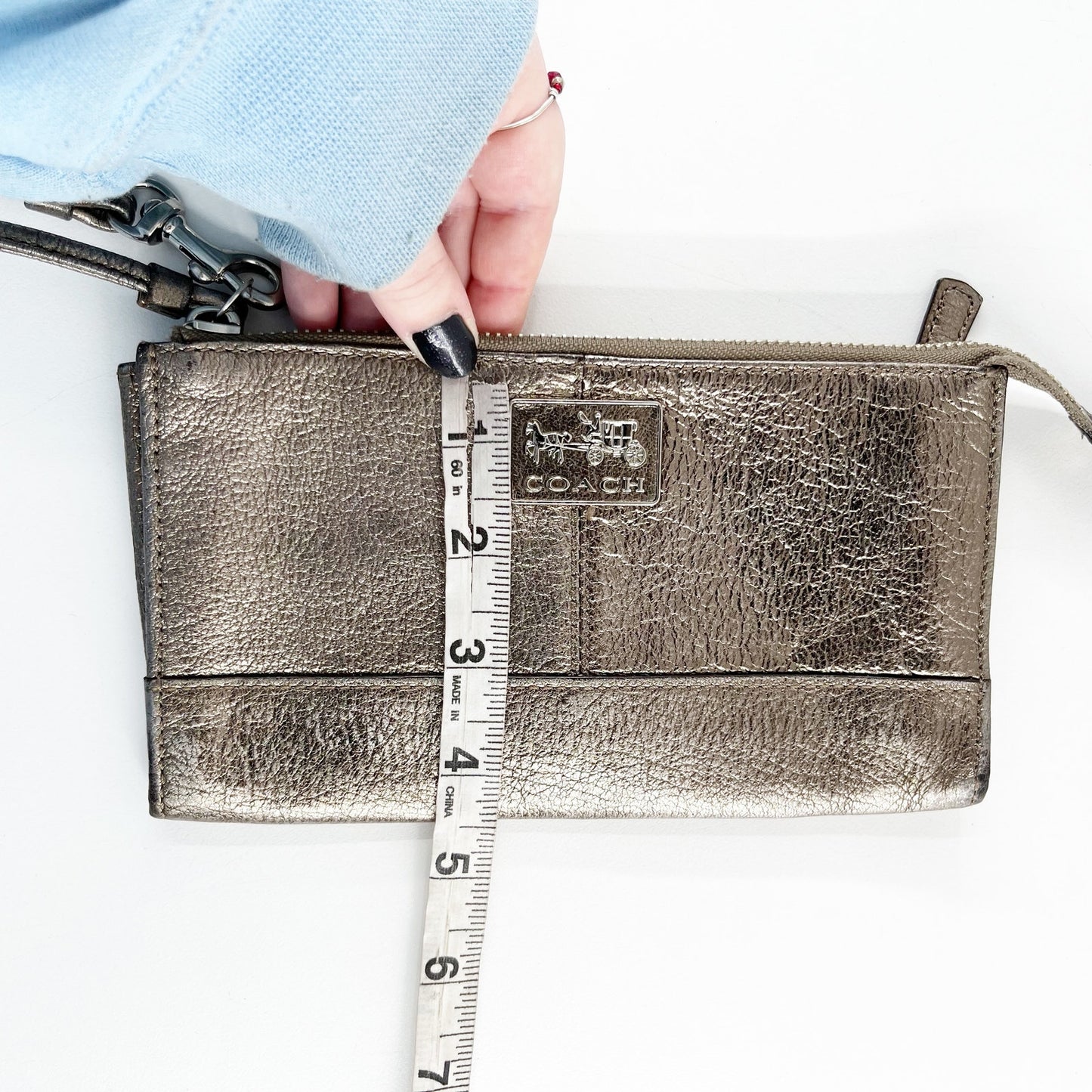 Coach Poppy Metallic Wristlet Wallet Pewter Bronze