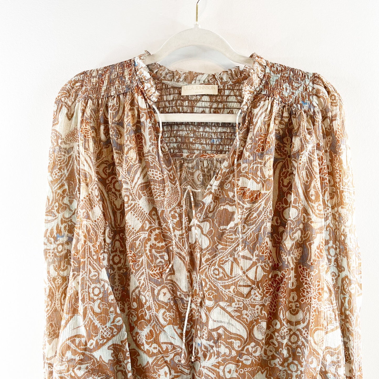 Ulla Johnson Ida Printed Cotton Blend Puff Sleeve Split-Neck Blouse Feldspar 2