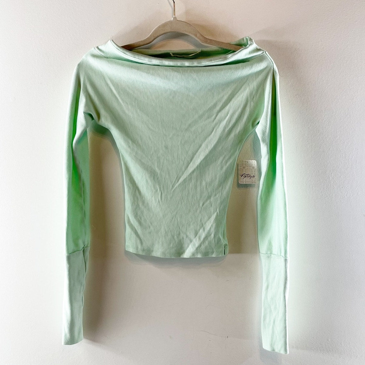 Free People Long Sleeve Off The Shoulder Gigi Top Mineral Sea Mint Green XS