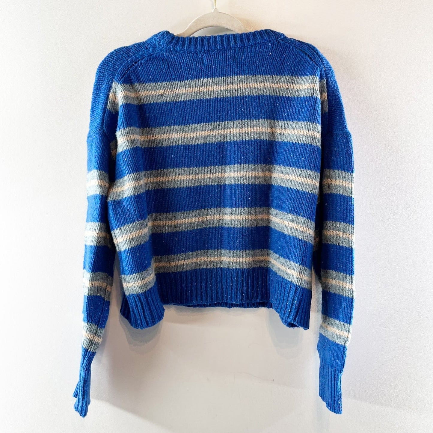 Spiritual Gangster Striped Long Sleeve Crew Neck Knit Pullover Sweater Blue S