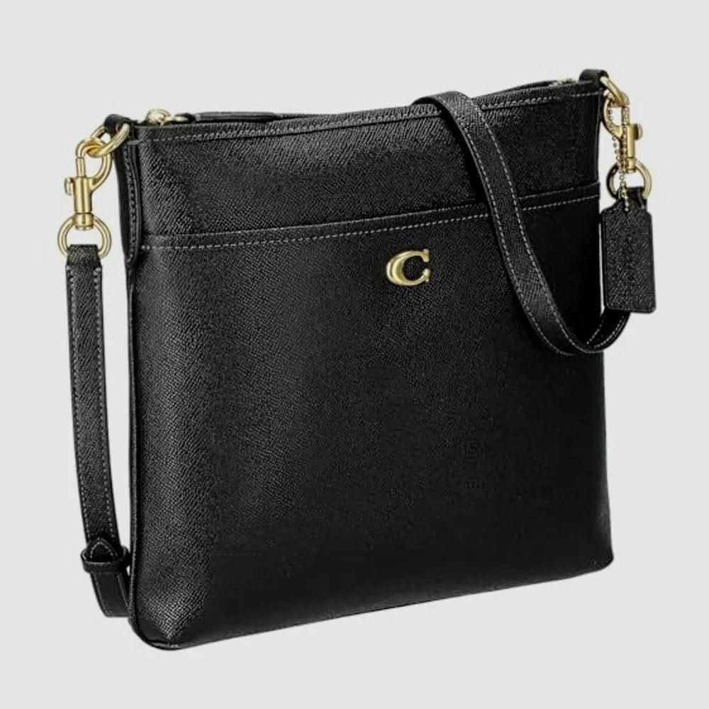 Coach Kitt Crossbody Leather Zip Closure Purse Bag Black Gold
