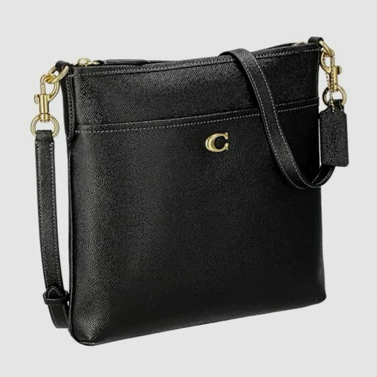 Coach Kitt Crossbody Leather Zip Closure Purse Bag Black Gold
