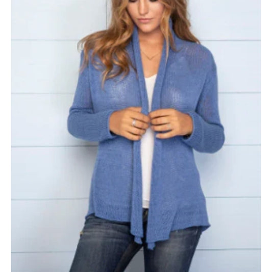 Wooden Ships Open Long Sleeve Knit Cardigan Sweater Blue Medium / Large