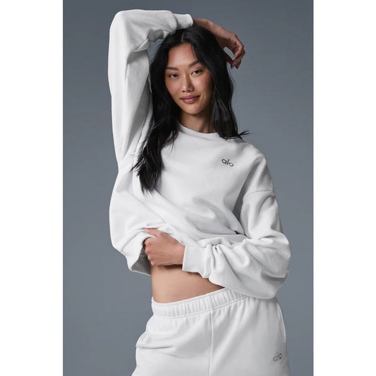 Alo Yoga Accolade Crewneck Oversized Pullover Sweatshirt White XS
