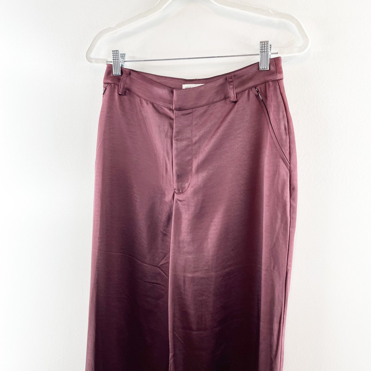 Good American High Rise Wide Leg Washed Satin Pants Malbec Burgundy Red 4