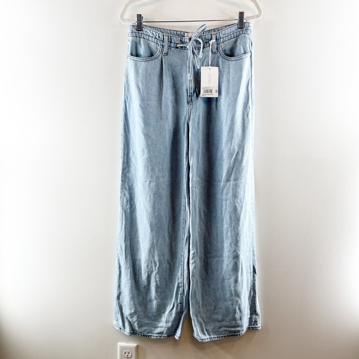 FRAME Super Drape Drawstring High Waisted Denim Wide Leg Jeans Blue 27