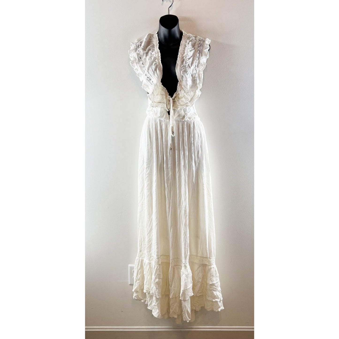 Free People Moonlight Ocean Off Shoulder Boho Maxi Dress White Small