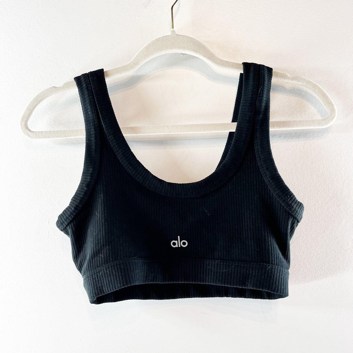 Alo Ribbed Scoopneck Wellness Sports Bra Black Small