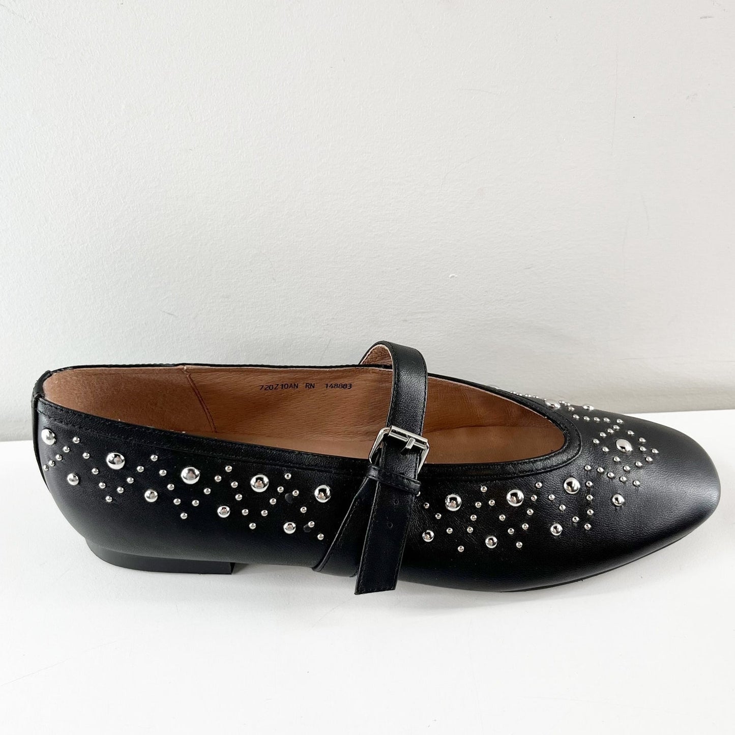 Bibi Lou Anthropologie Leather Studded Mary Jane Ballet Flats Black 10 / 40