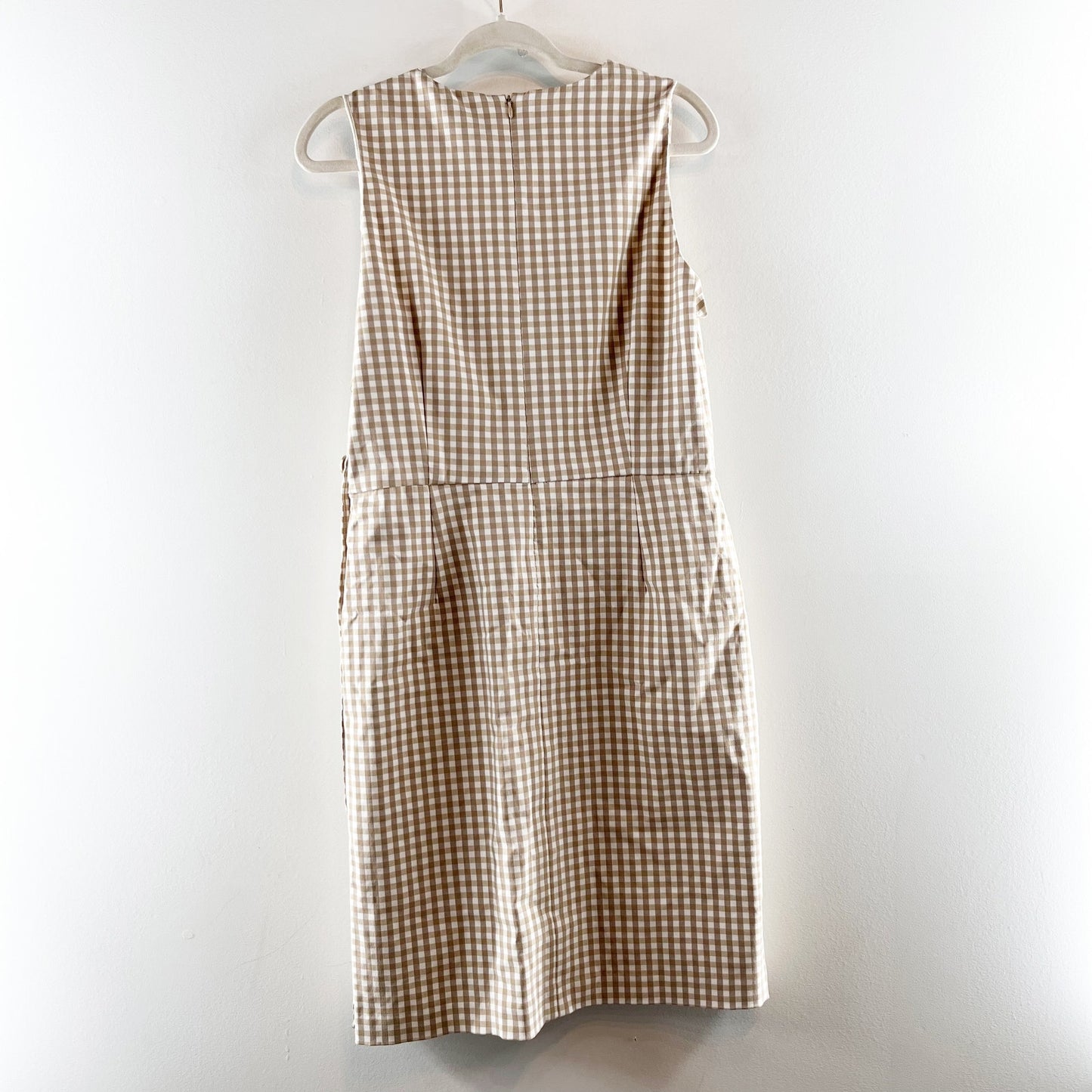J. McLaughlin Paulson Gingham Sleeveless V Neck Shift Mini Dress Tan Beige 12