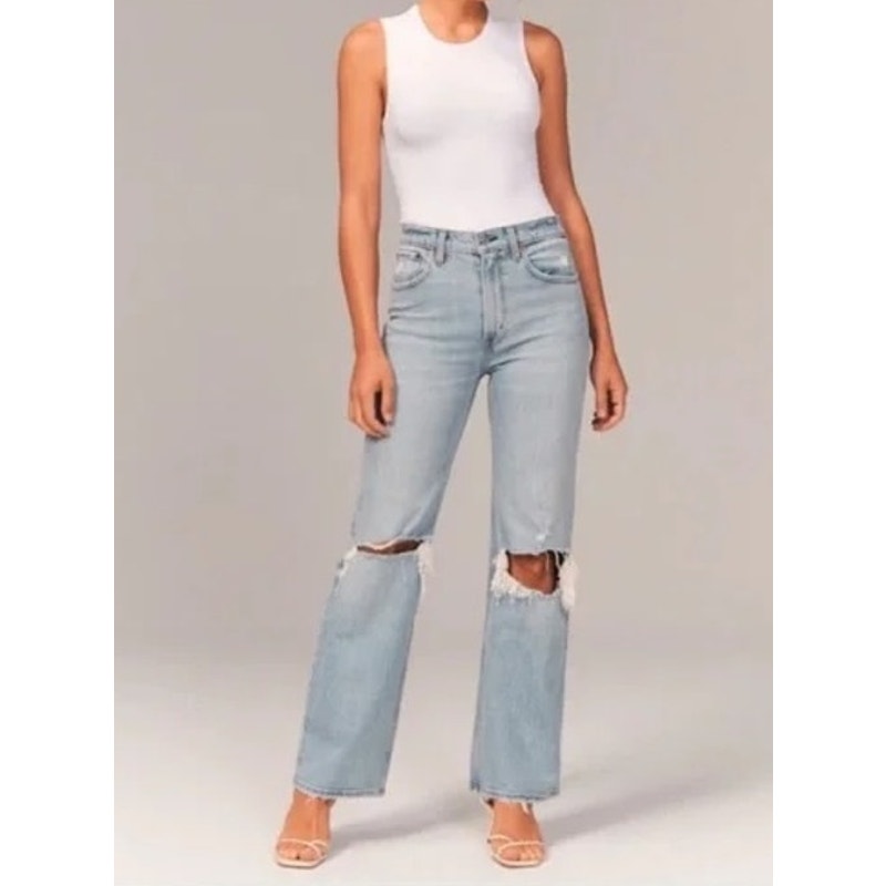 Abercrombie 90s Relaxed Jeans High Rise Distressed Blue 12 Short Petite