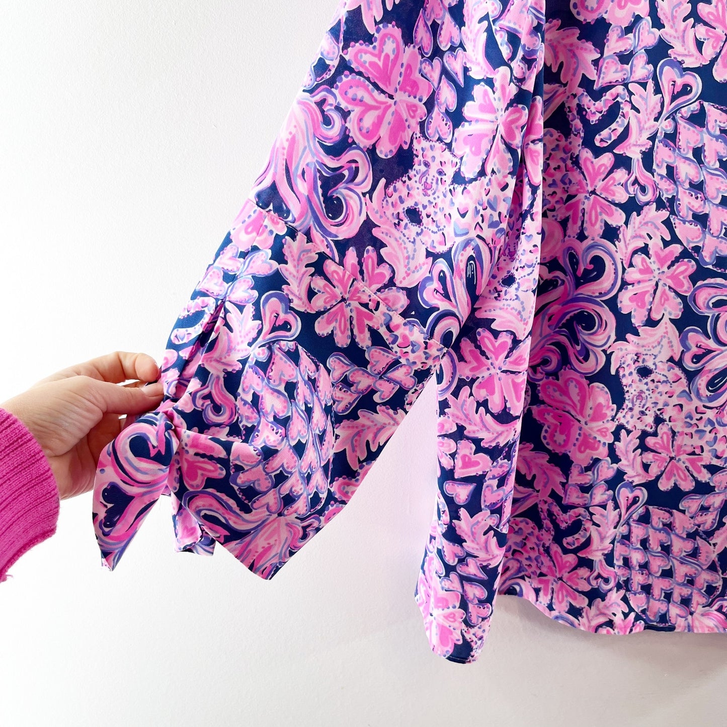 Lilly Pulitzer Langston Blouse Love You Bunches Pink Blue XL