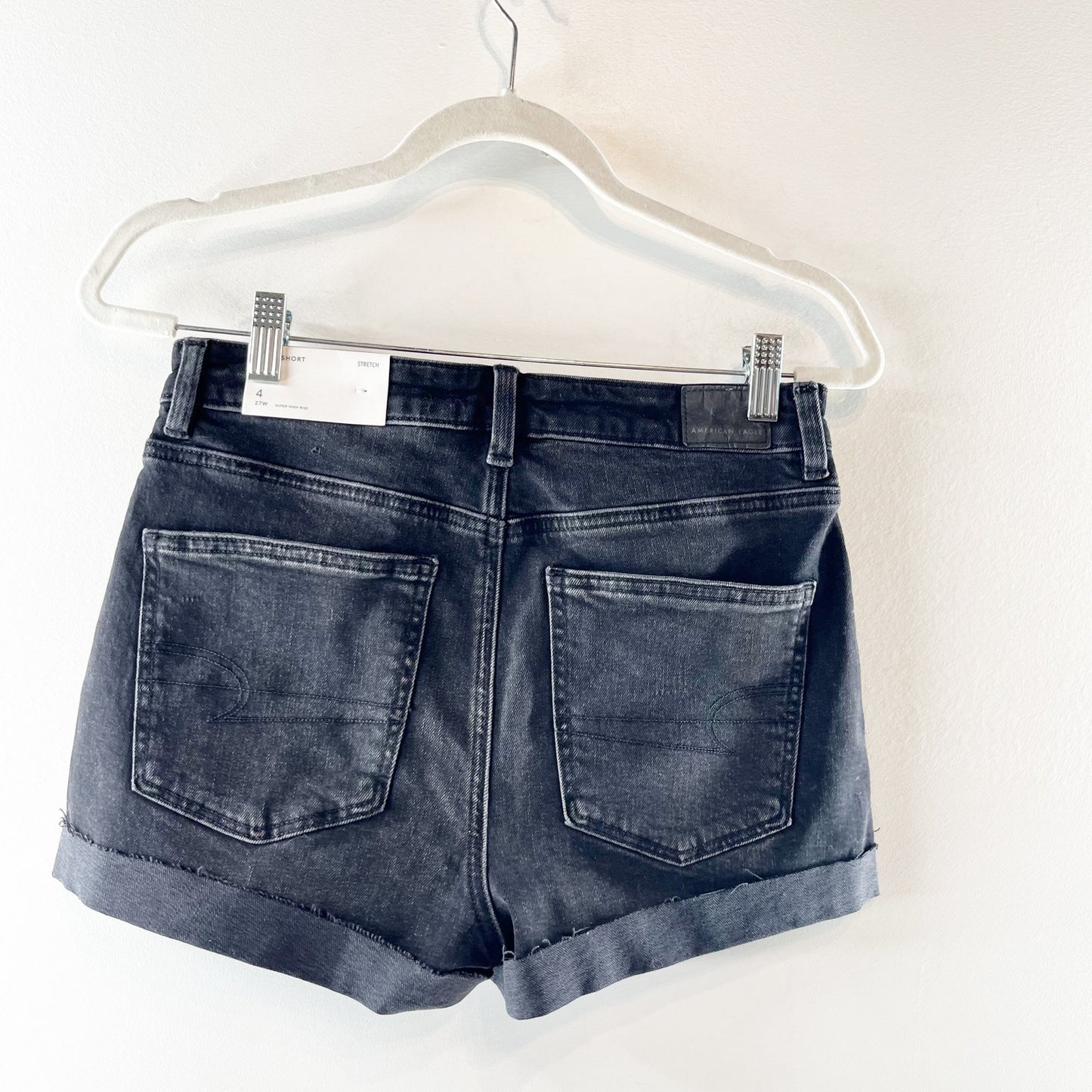 American Eagle Outfitters High Waisted Stretch Denim Mom Jean Short Black 4
