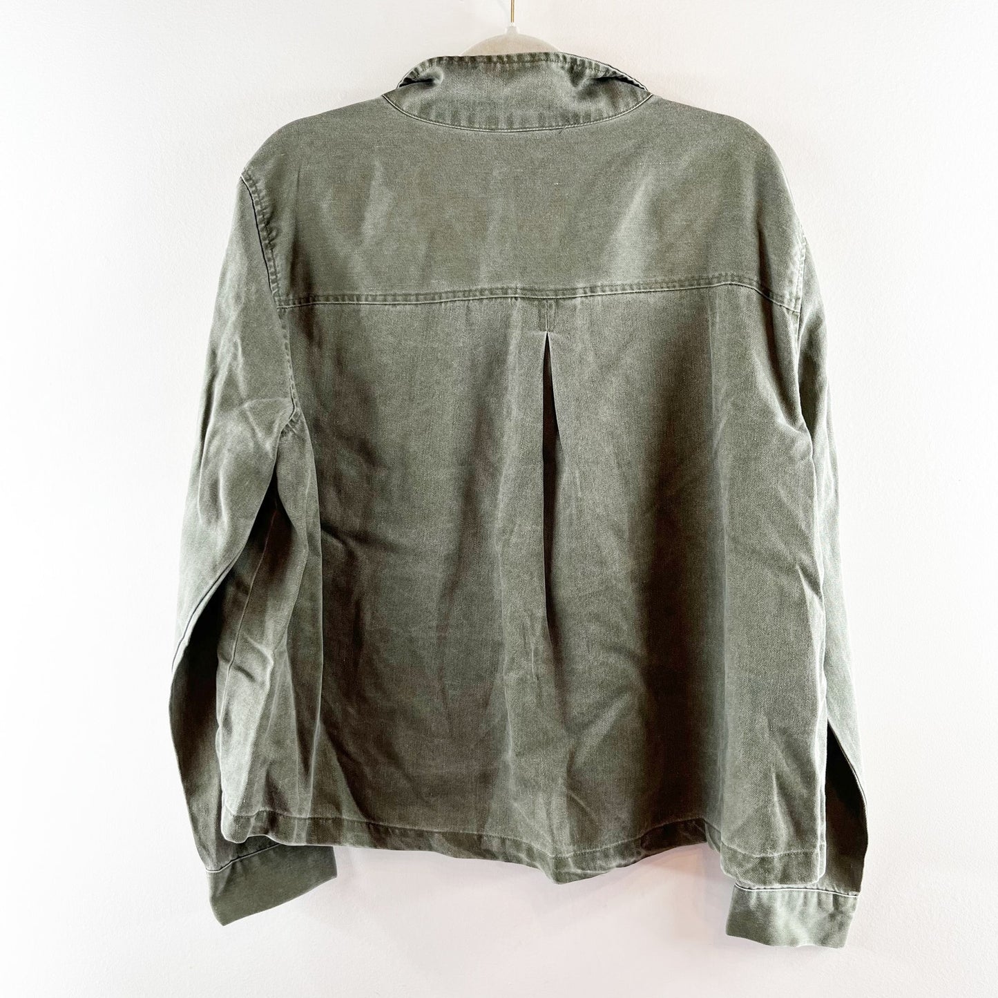 Jane + Delancey Long Sleeve Boxy Canvas Utility Jacket Shacket Green Medium