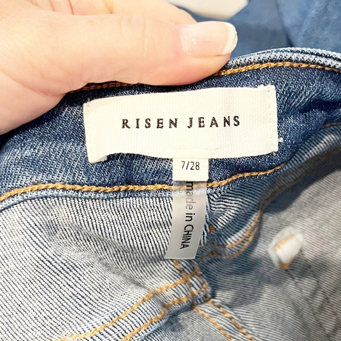Risen Tummy Control High Rise Cuffed Wide Leg Jeans Blue 7 / 28