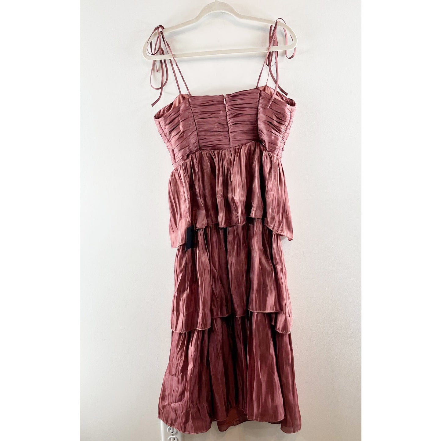 Lulus Tennon Dusty Rose Plisse Tiered Midi Dress Pink Mauve Large