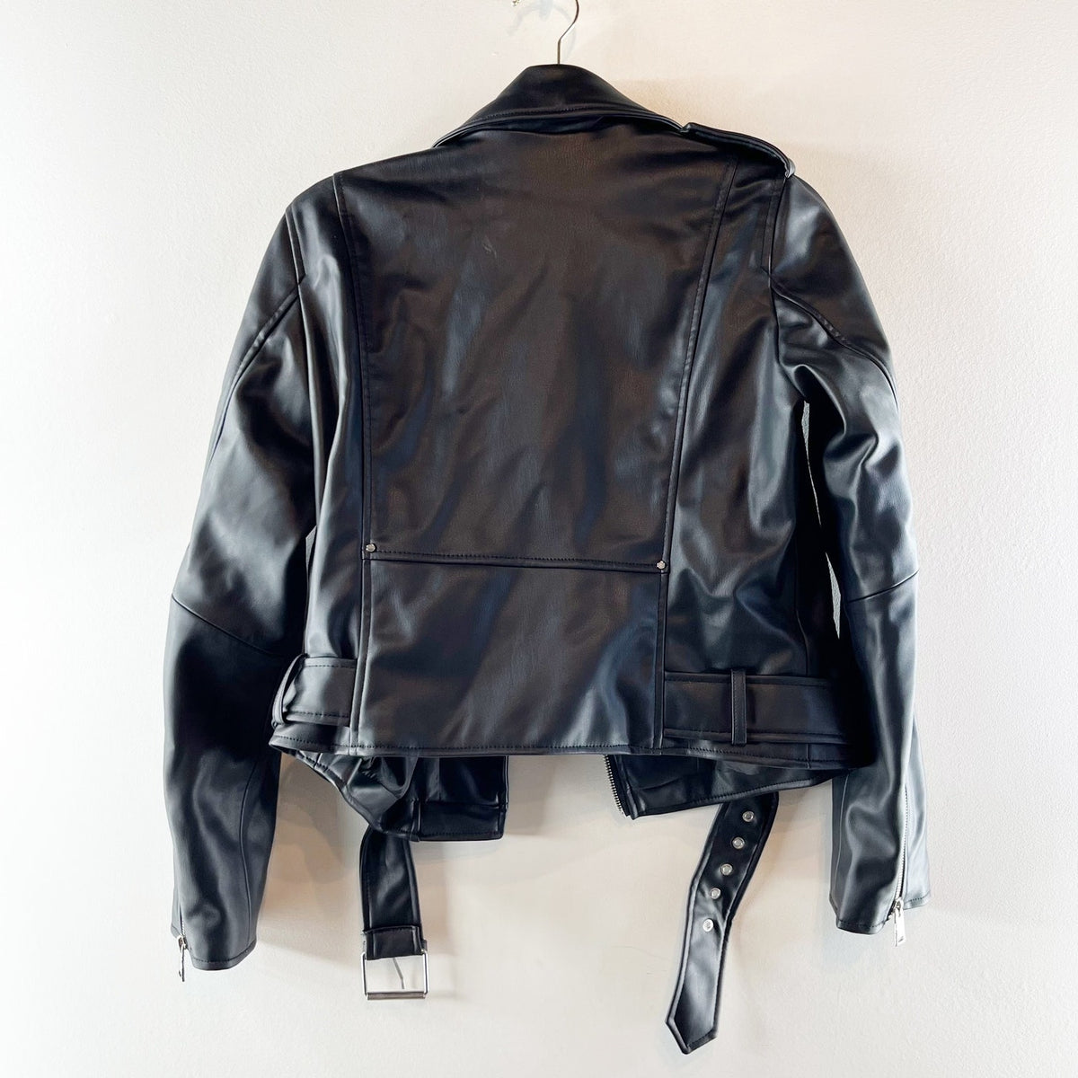 ZARA Faux Leather Moto Biker Jacket Black Medium