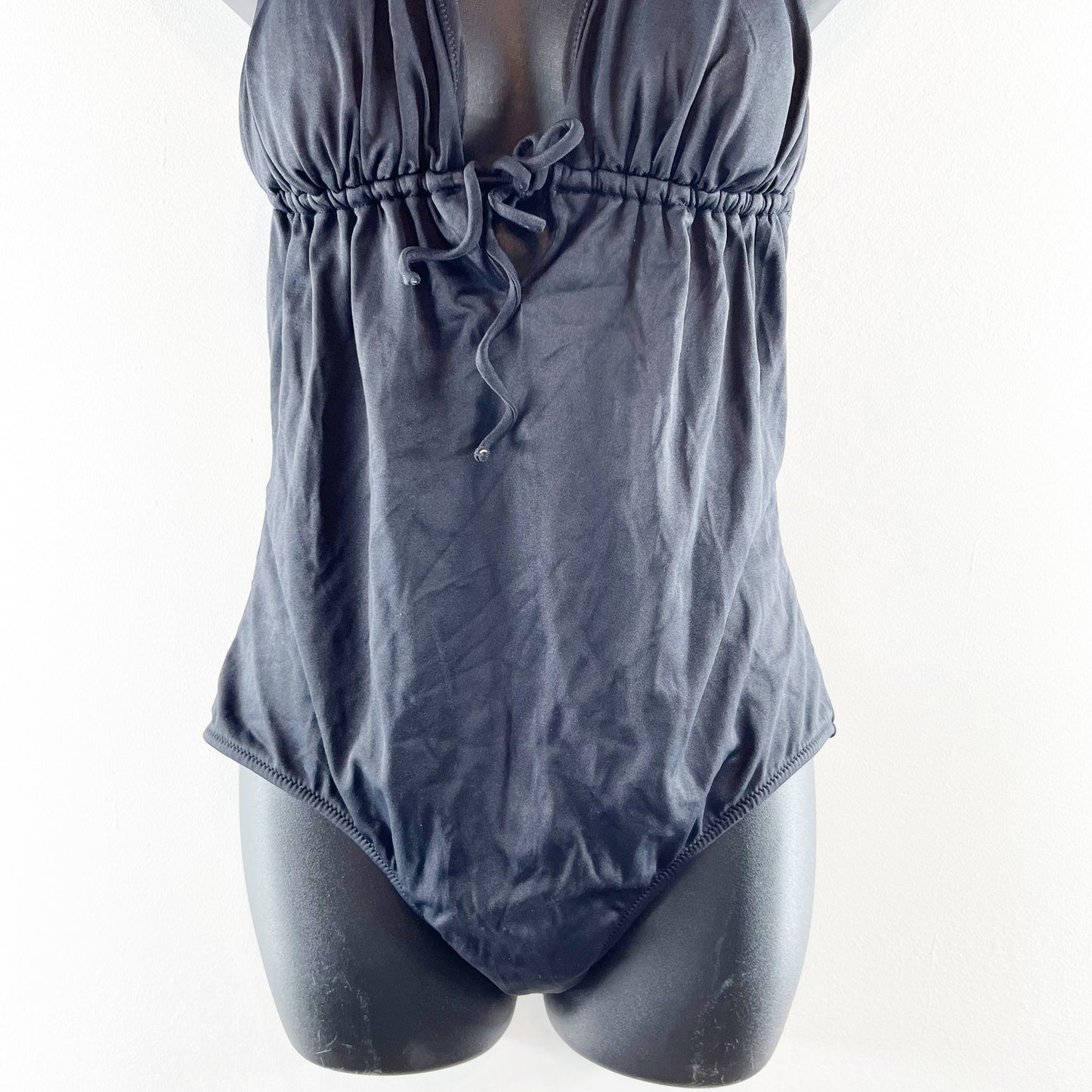 J. Crew Plunge Tie Front One Piece Bathing Suit Black Medium