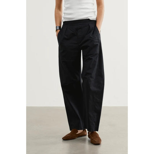 AYR The Swish 100% Cotton Pull On High Waisted Ankle Resort Pants Black XS