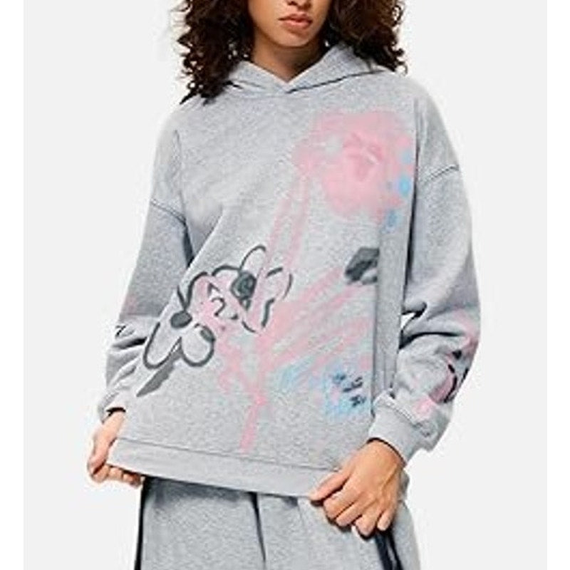 Aelfric Eden Oversized Cartoon Graffiti Pullover Hoodie Gray Medium