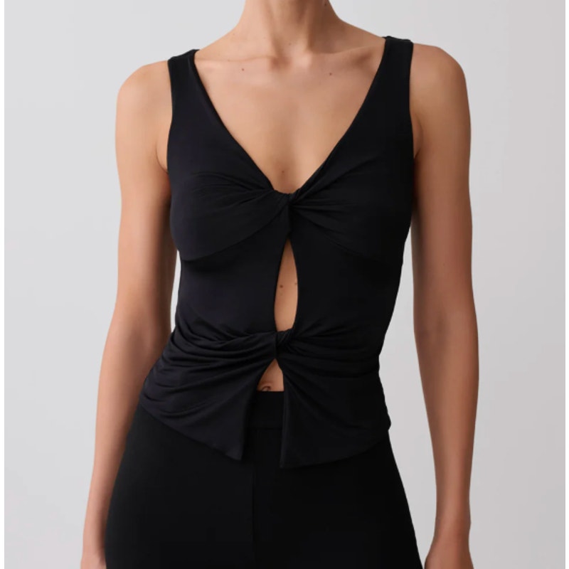 Meshki Millie Twist Sleeveless Cutout Tank Top Black Medium