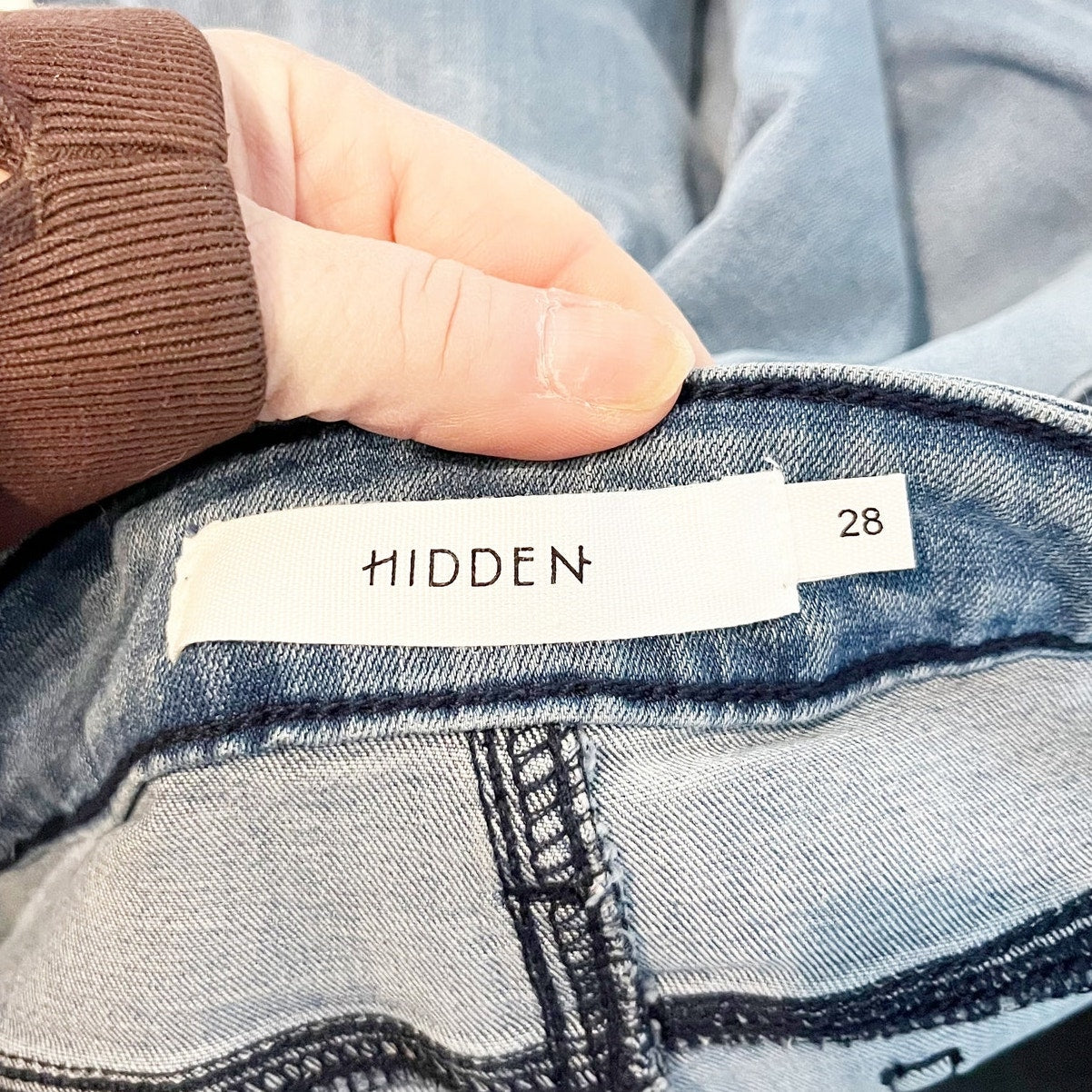 Hidden High Rise Busted Knee Flare Stretch Jeans Blue 28