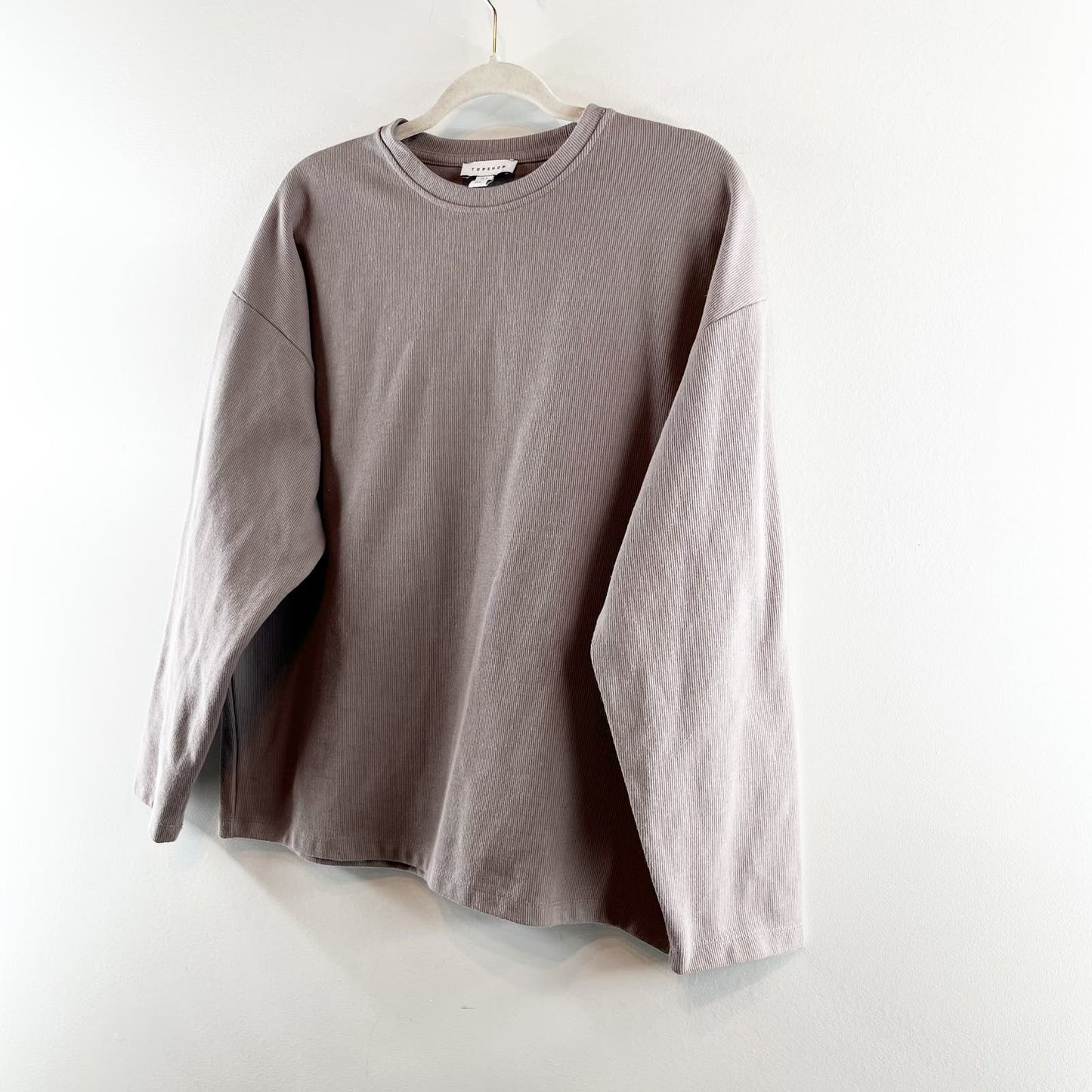 Topshop ASOS Corded Crewneck Long Sleeve T-Shirt Sweatshirt Tan Small