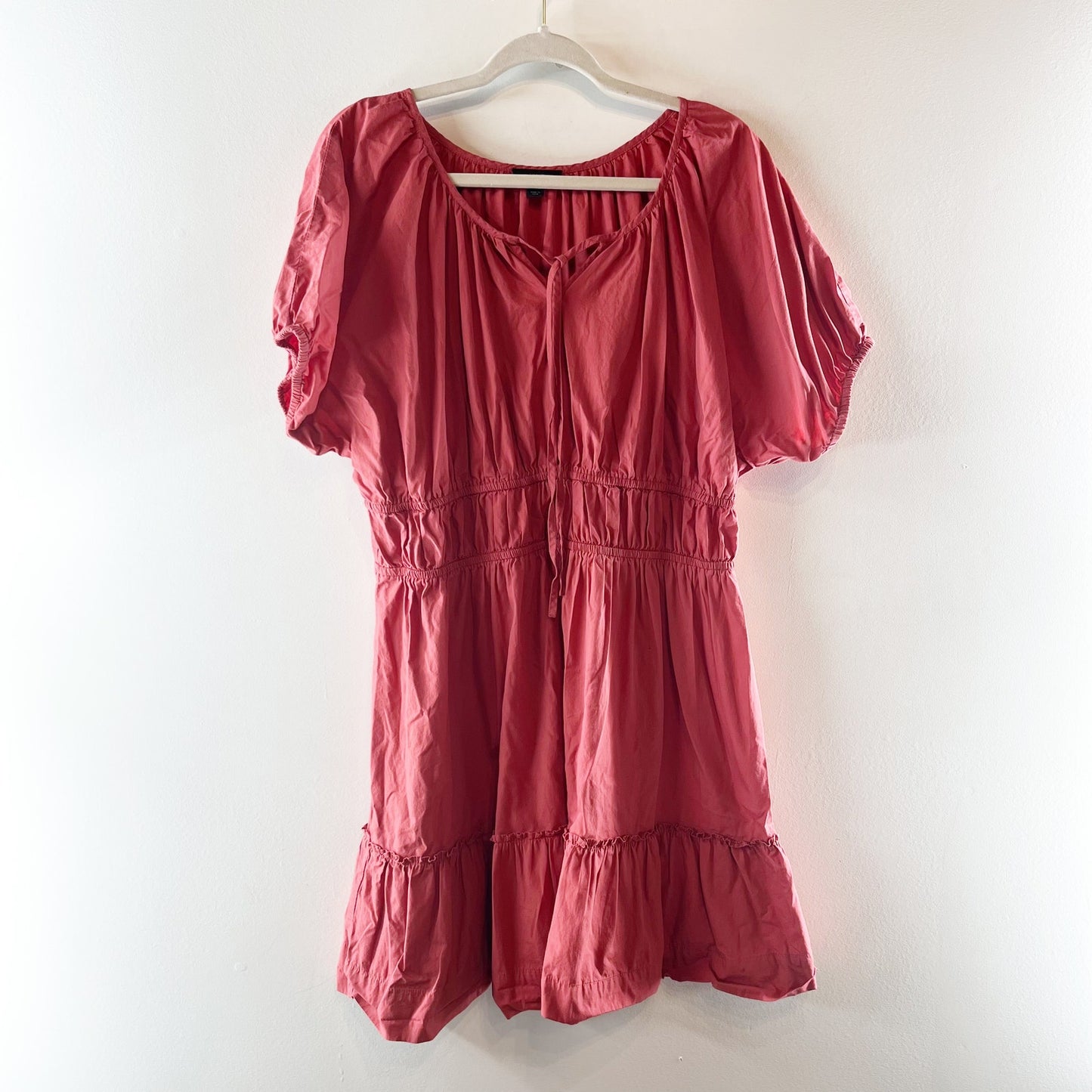 J. Crew Cinched Waist Short Puff Sleeve Cotton Mini Dress Rust Terracotta XL