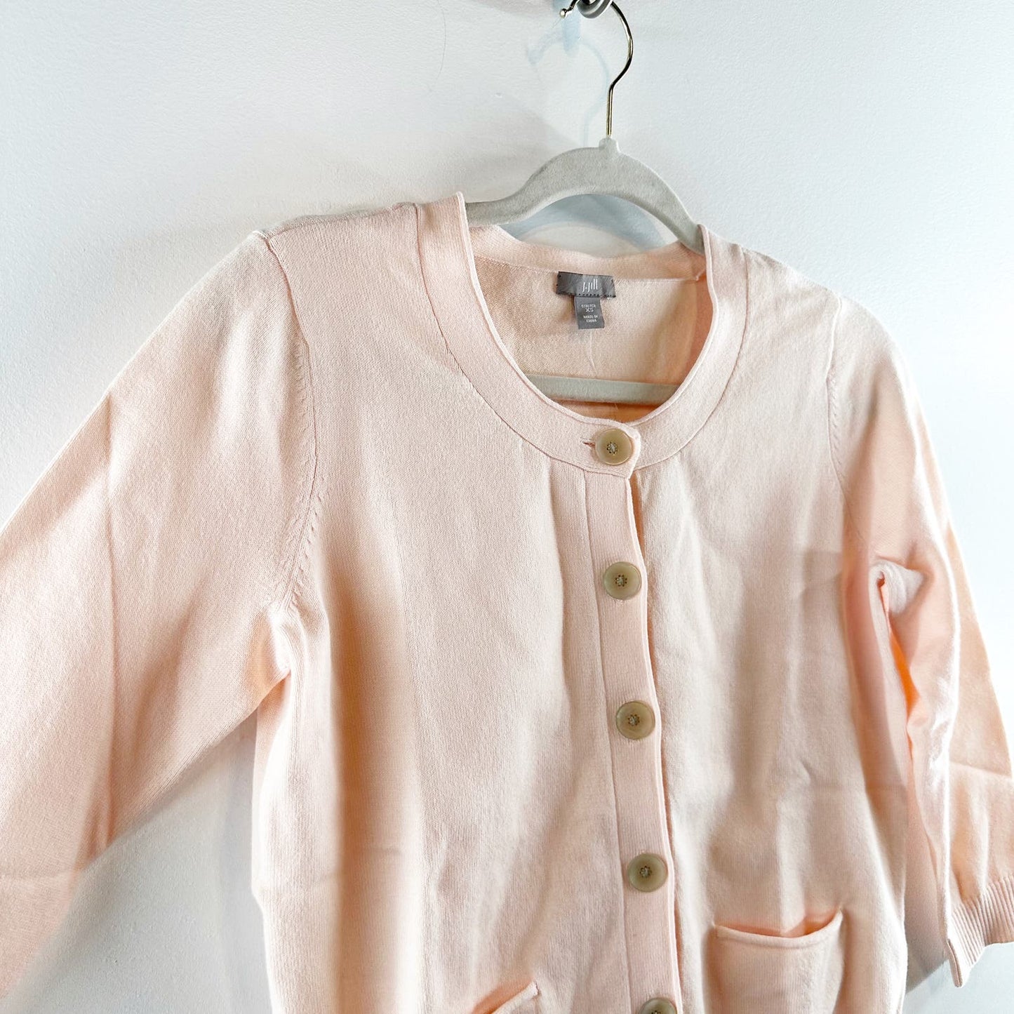 J. Jill Cropped Button Up 3/4 Sleeve Cardigan Sweater Peach Pink Sorbet XS