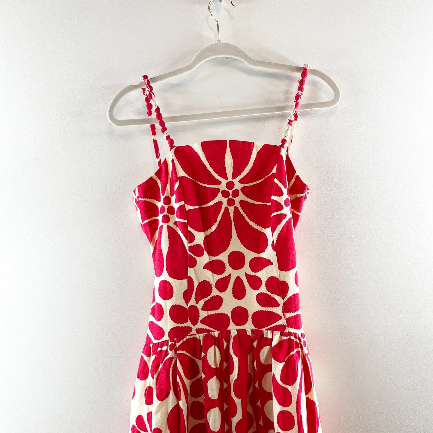 Christian Lacroix Linen Blend Floral Sleeveless Midi Dress Red Ivory 2