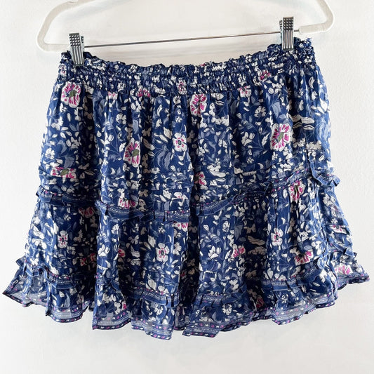 Vineyard Vines Pull On Floral Ruffle Tiered Mini Skirt Navy Blue Large