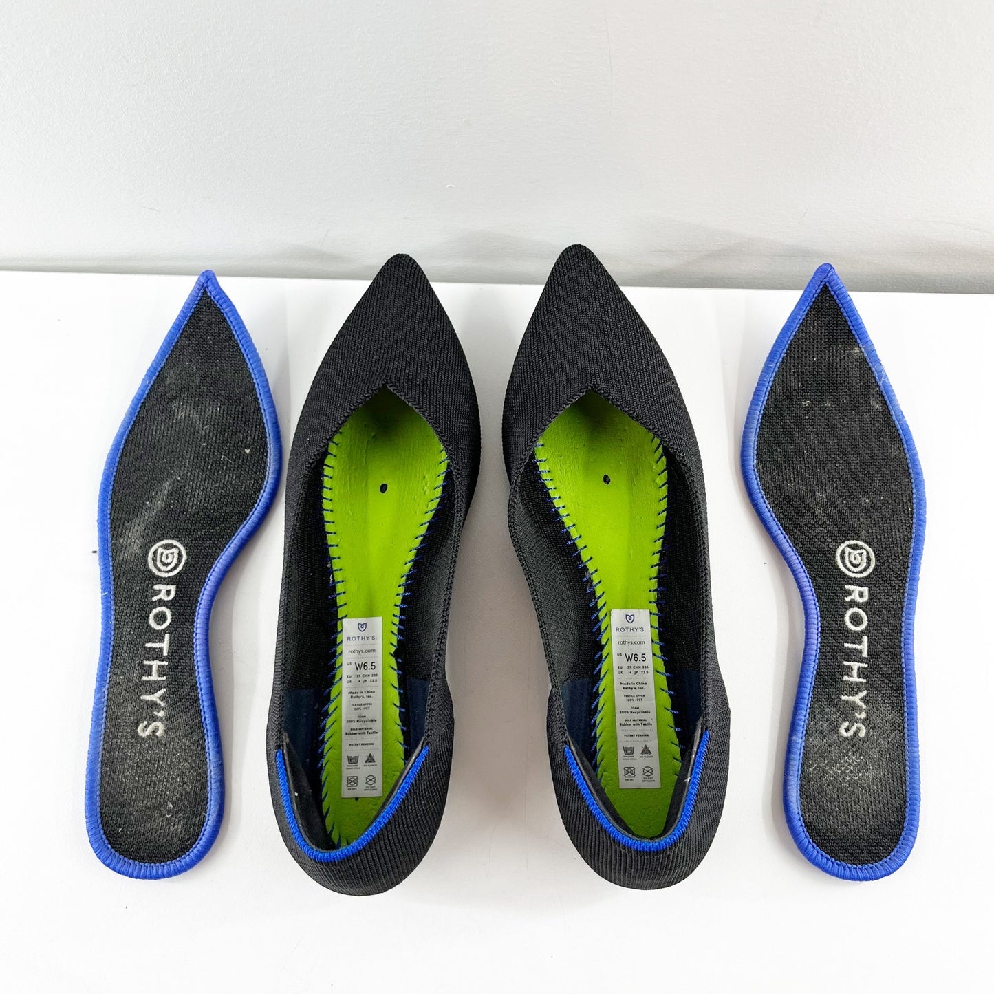 Rothy's Comfortable Soft Flexible The Point Slip On Knit Flats Black Solid 6.5