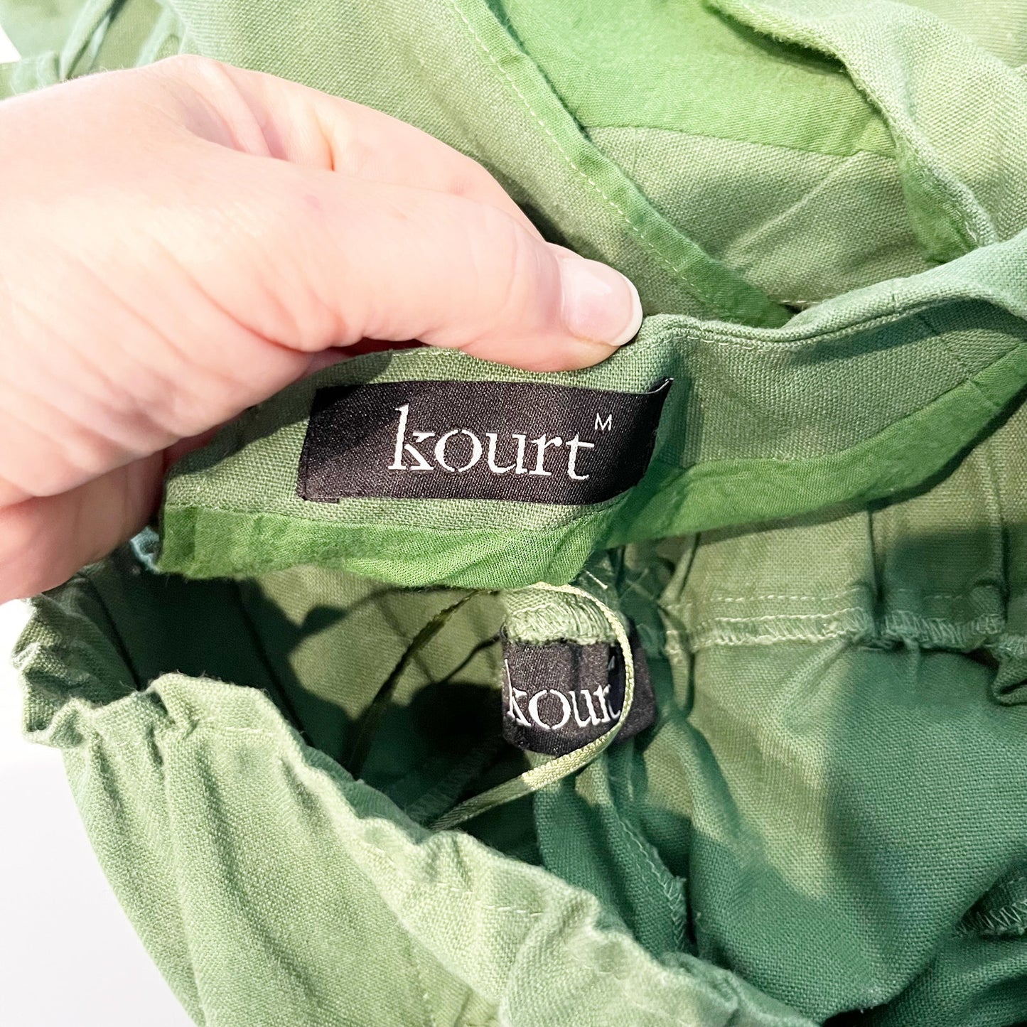 Kourt Willow Cropped Tank Top and Wide Leg Linen Pants Set Green Medium