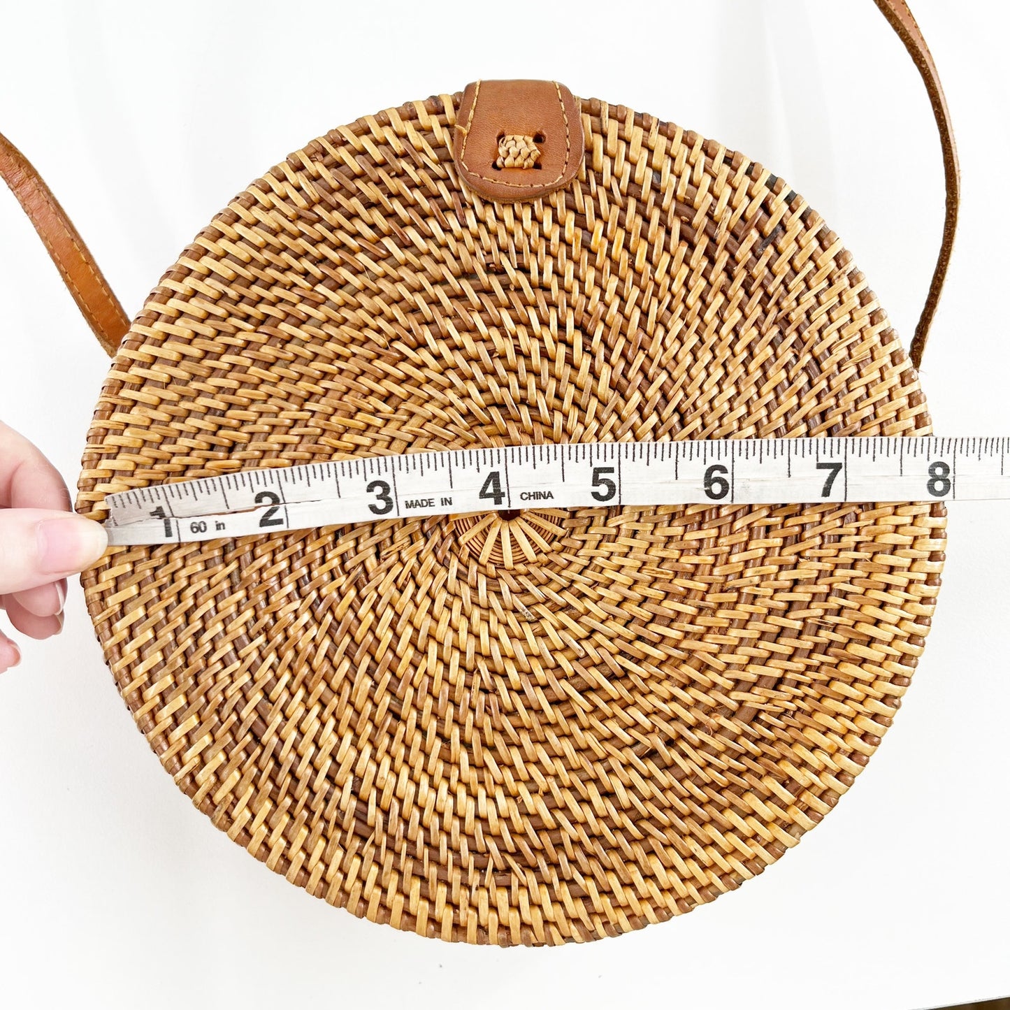 Circle Round Rattan Wicker Long Crossbody Bag Purse Brown