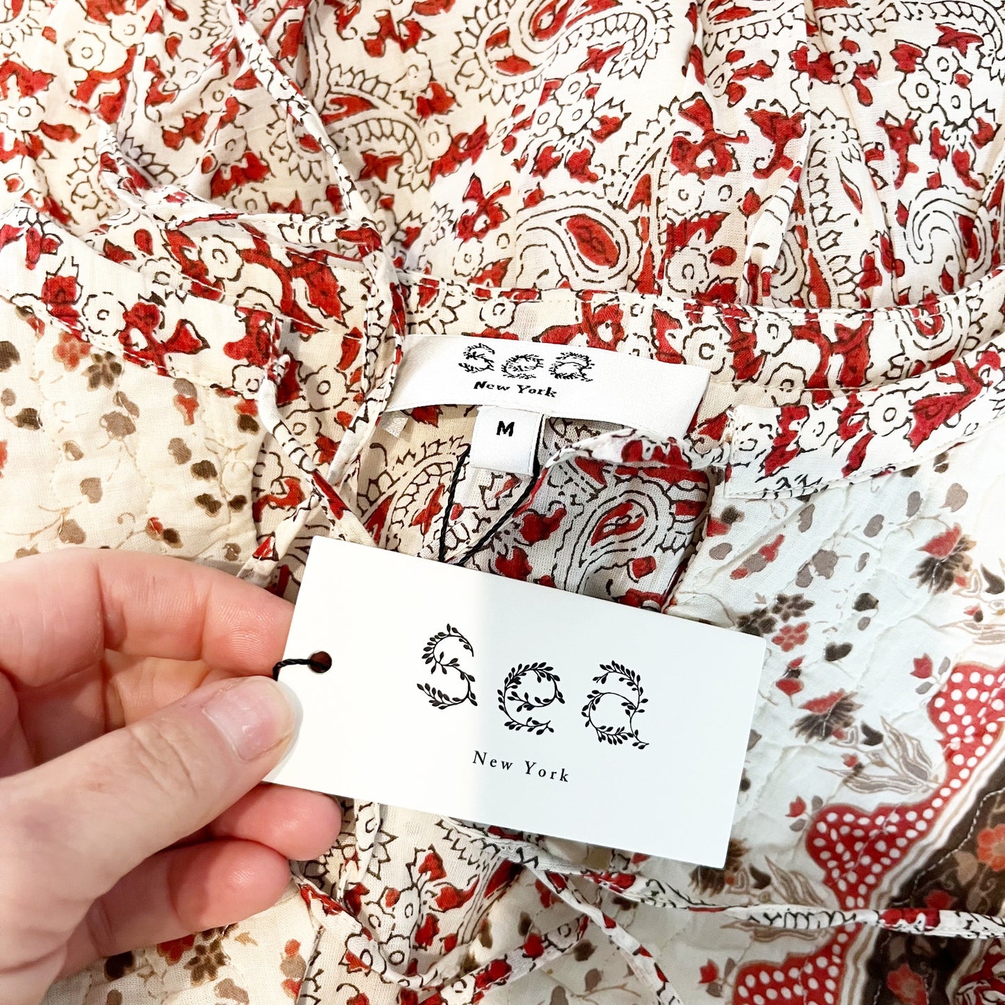 Sea New York Ivette Paisley Print Short Sleeve Tunic Mini Dress Red Medium