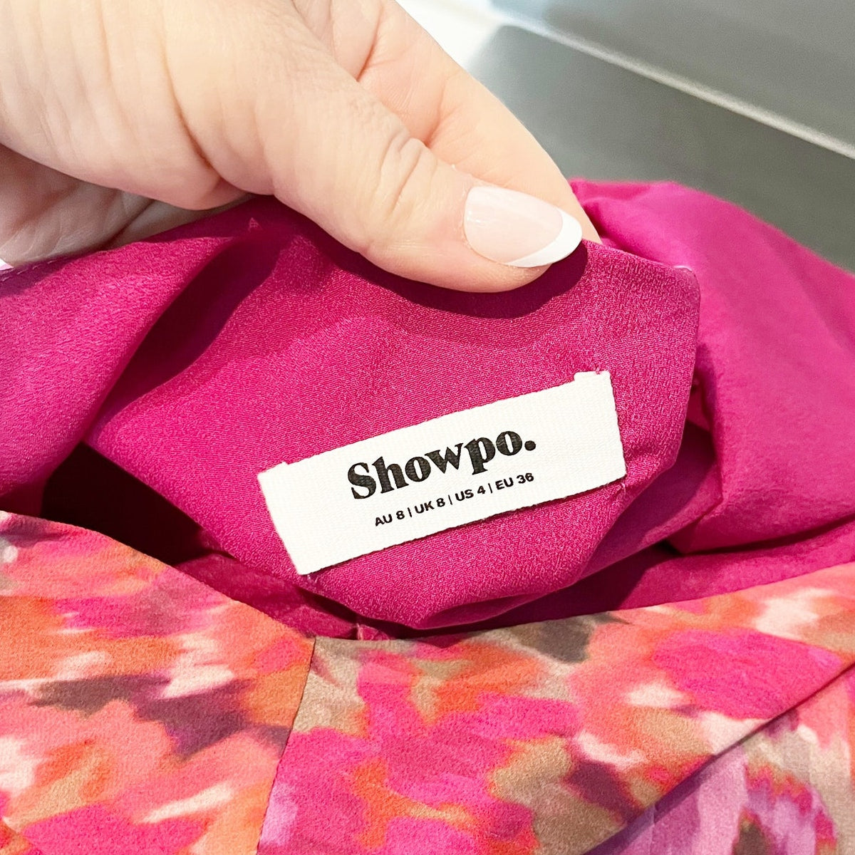 Showpo Clabelle One Puff Sleeve Asymmetrical Floral Midi Dress Pink 4