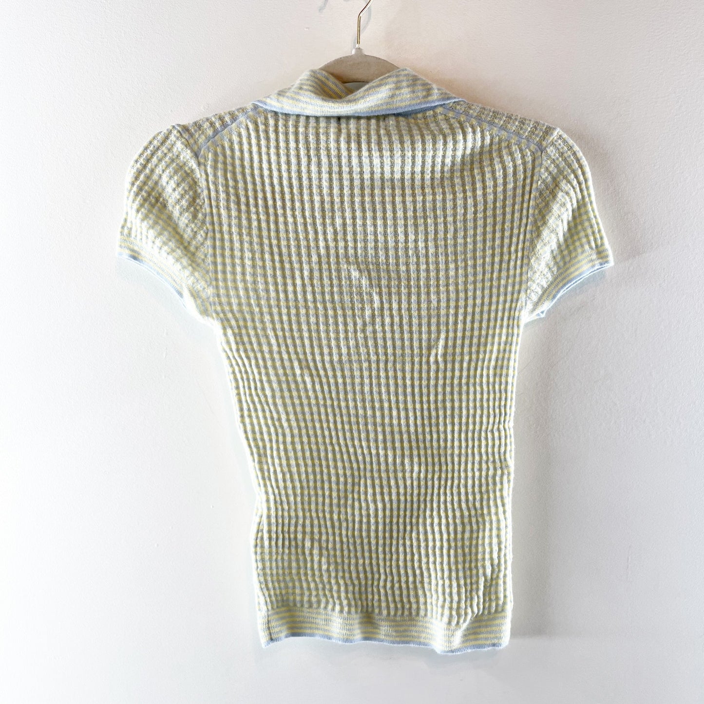 J. Crew Featherweight Ribbed Cashmere Short-Sleeve Sweater-Polo Stripe Small