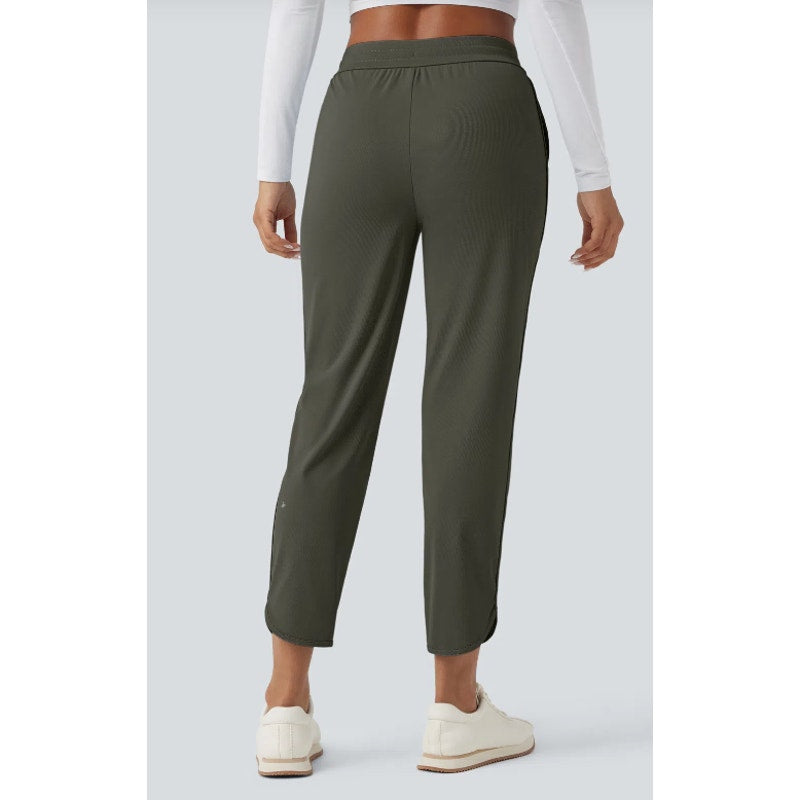 Halara Mid Rise Drawstring Curved Hem Quick Dry Golf Tapered Pants UPF40 Green
