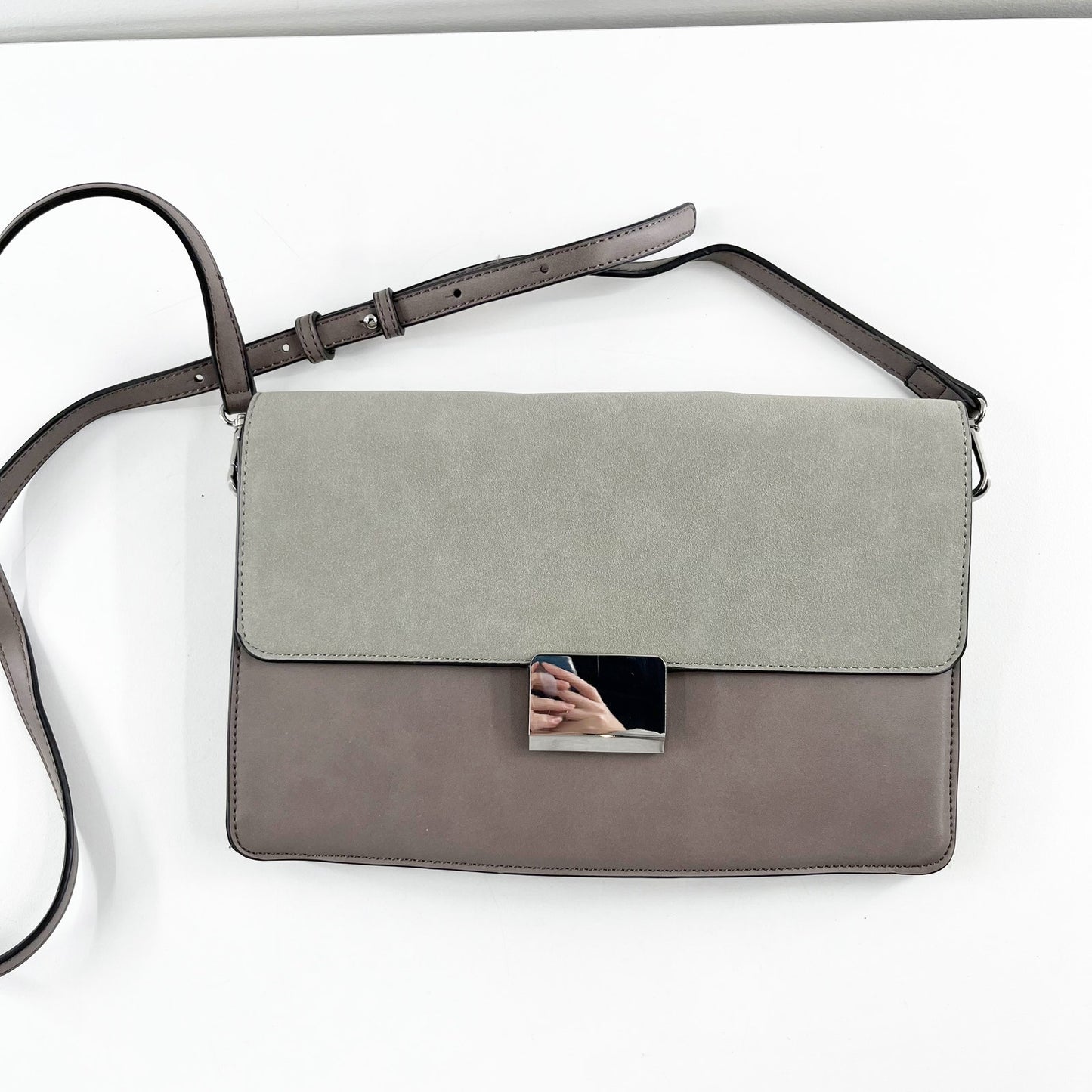 Cheslea28 Colorblock Leather Small Flap Shoulder Crossbody Bag Gray/Light Green