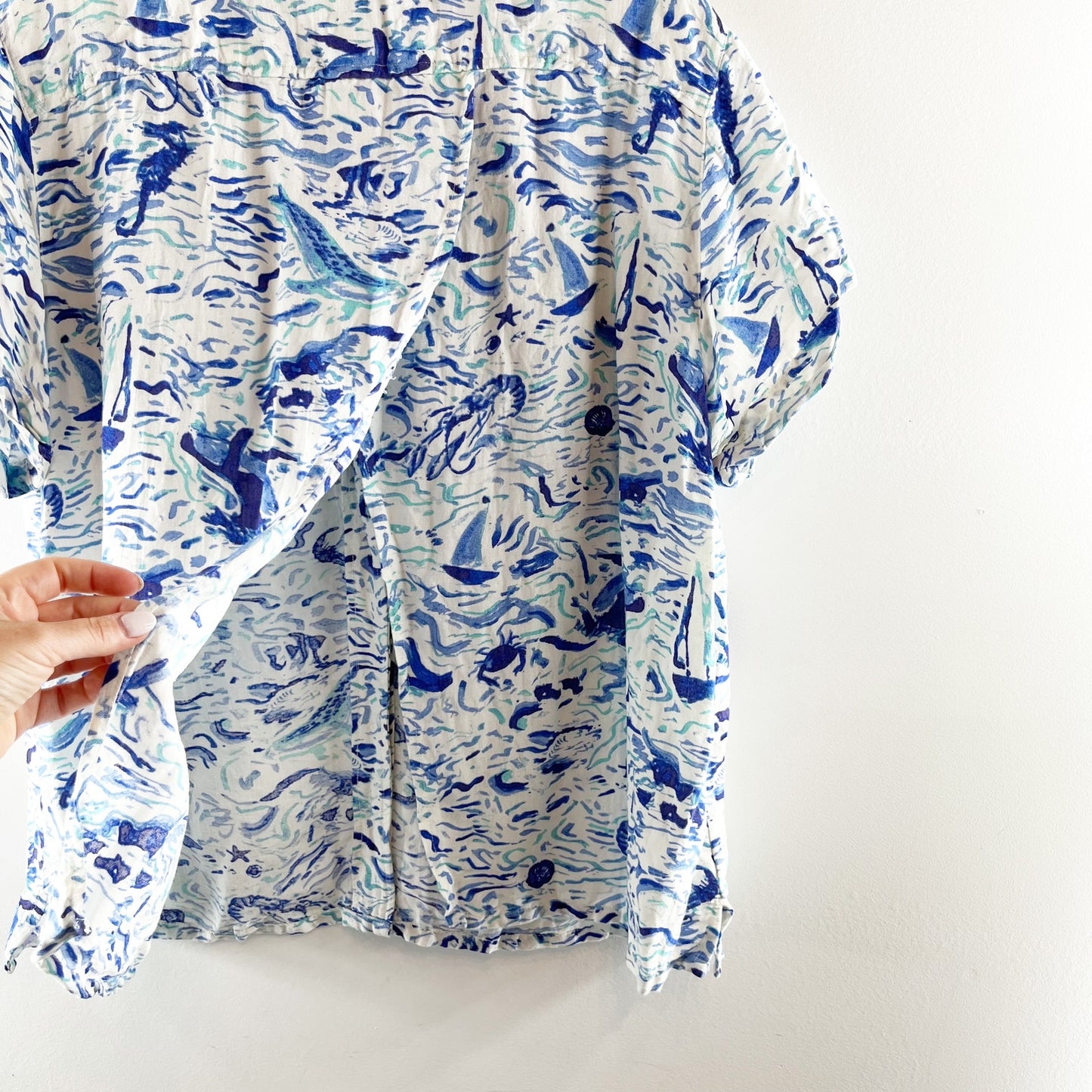 Maeve Anthropologie Short Sleeve Linen Blend Surf Shirt Blue XL