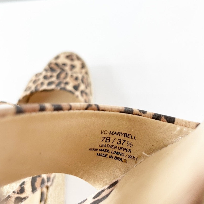 Vince Camuto Marybell Leopard Suede Platform Wedge Sandals Natural Beige 7