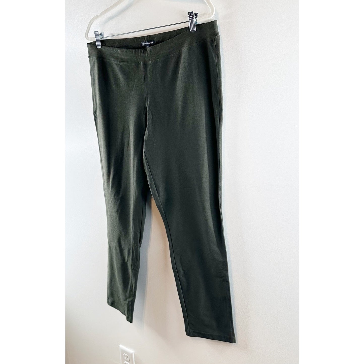 Eileen Fisher Machine Wash Slim Fit Ankle Stretch Crepe Pants Green Large