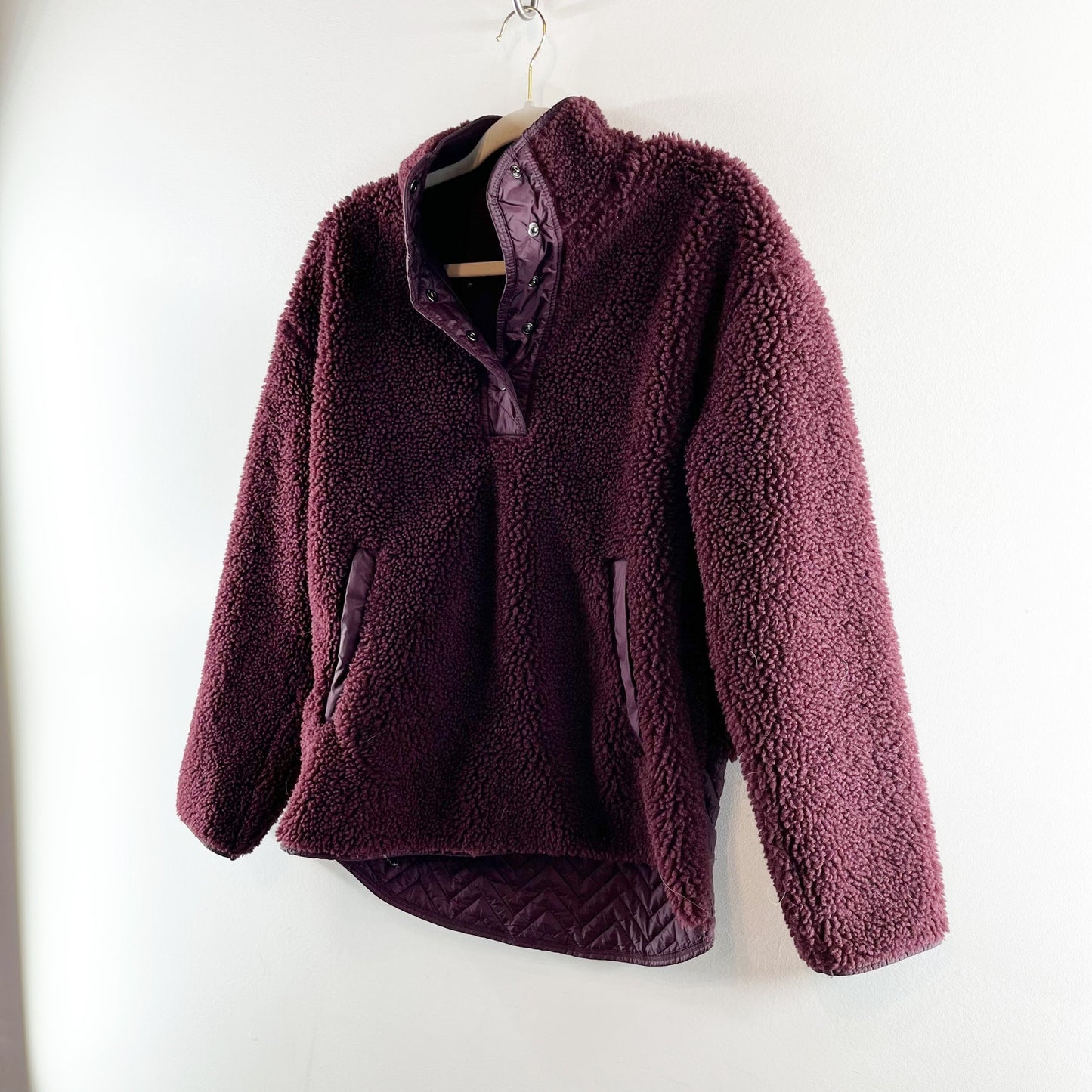 Athleta Cozy Sherpa Snap Oversized Fleece Jacket Burgundy Small