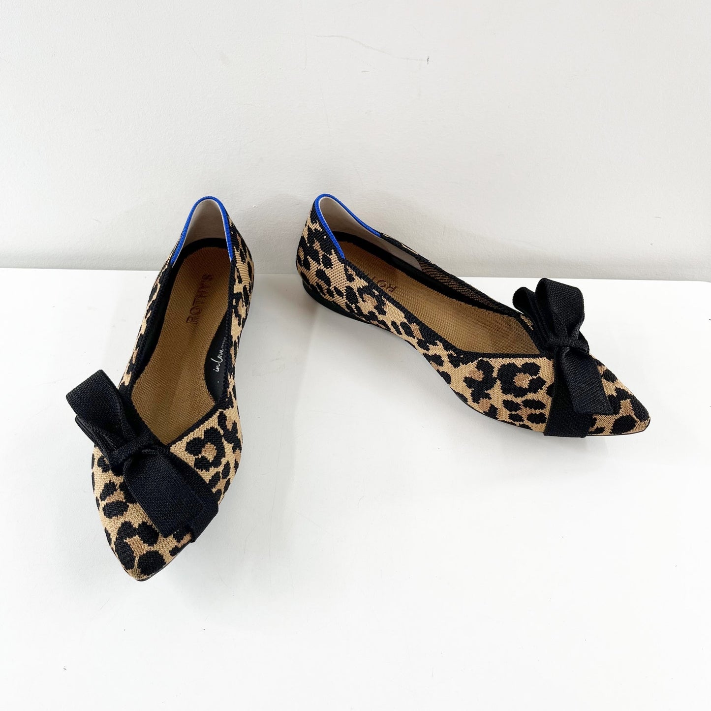 Rothy's The Bow Point II Flats in Sable Spot Leopard Tan Black 9.5