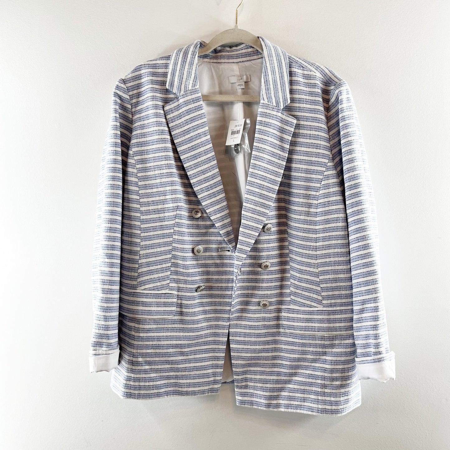 J. Jill Striped Modern Spectator Blazer Jacket Blue White Large